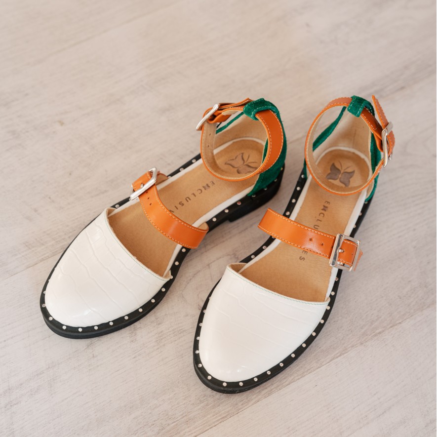 .Pantofi -  Double Belt -  Croco White